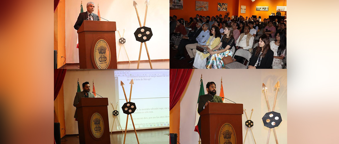  <div style="fcolor: #fff; font-weight: 600; font-size: 1.5em;">
<p style="font-size: 13.8px;">Coronation day of Chhatrapati Shivaji Maharaj was celebrated in the Embassy of India & GTICC with poetry recital, picture exhibition, cultural performances and video screening on life of Chhatrapati Shivaji Maharaj.

The celebration was joined by the Friends from Mexico & Indian diaspora.


<br /><span style="text-align: center;">6 June 2023</span></p>
</div>