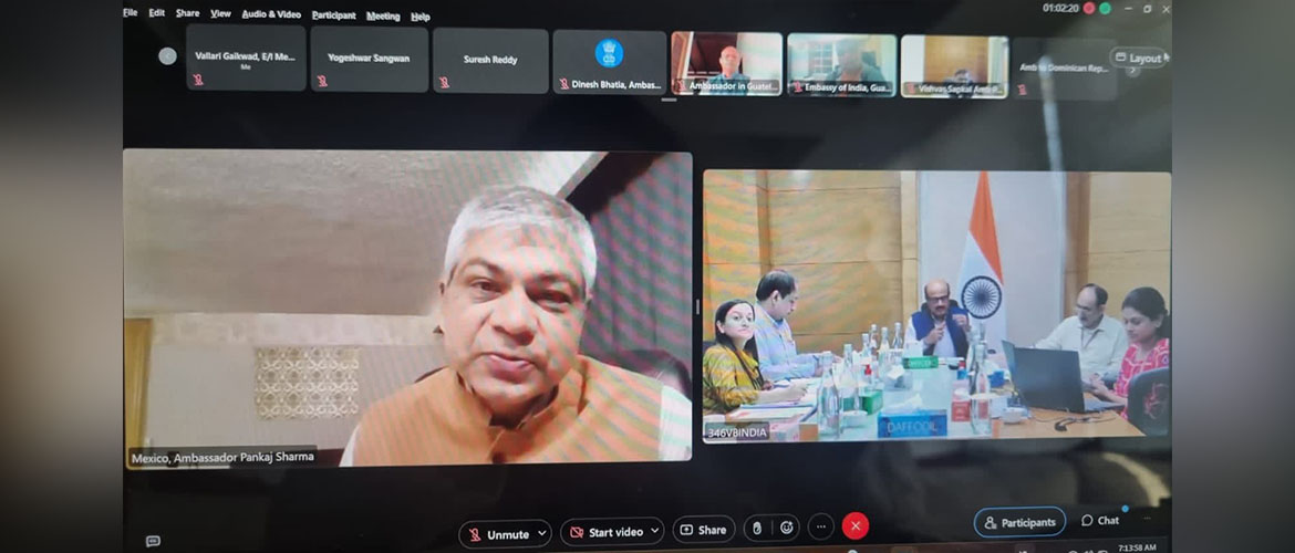  <div style="fcolor: #fff; font-weight: 600; font-size: 1.5em;">
<p style="font-size: 13.8px;">Amb. Pankaj Sharma & SS (E&C) Ms. Vallari Gaikwad participated in a VC with Department of Commerce, Govt. Of India to discuss the outcomes of the successful CII India-LAC Conclave, export targets & other important issues including the brainchild proposal of launching India-LAC Business Council in the near future.
 
 <br /><span style="text-align: center;">10 August 2023</span></p>
</div>