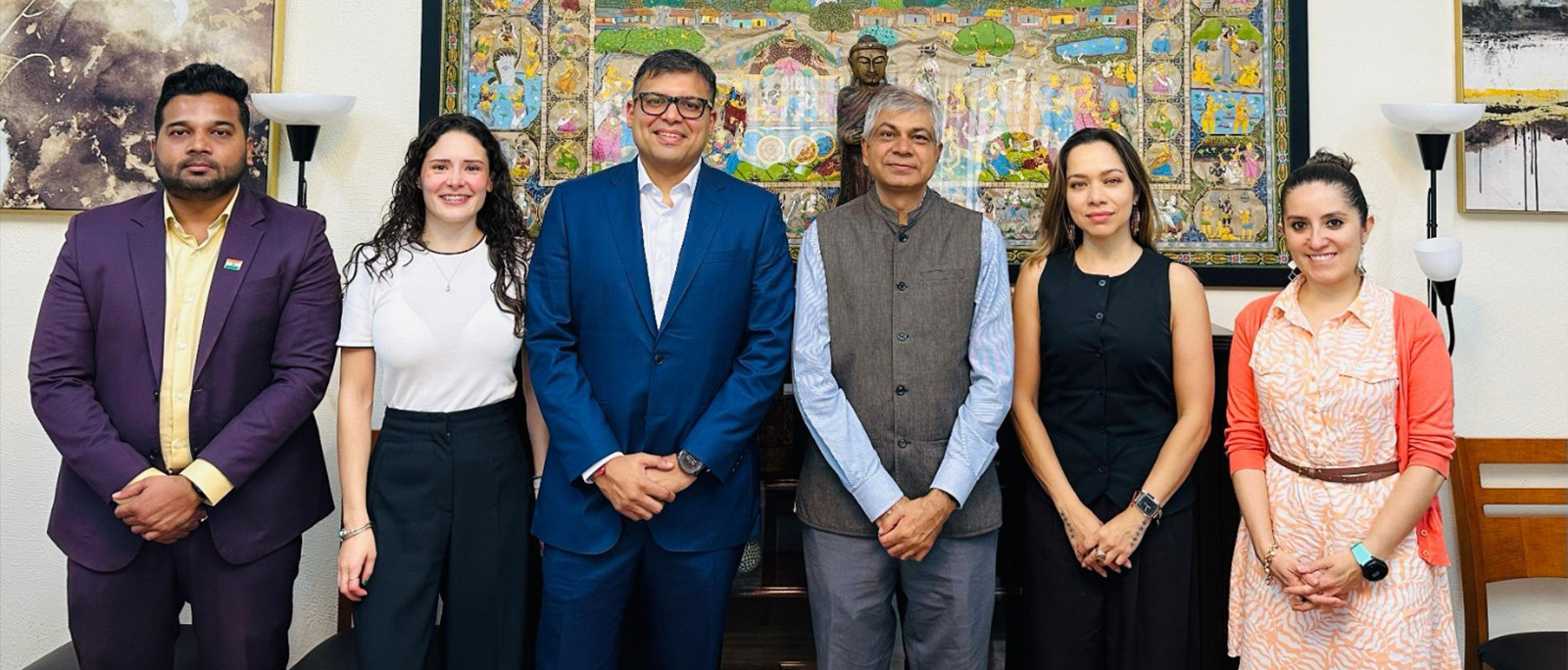  <div style="color: #fff; font-weight: 600; font-size: 1.5em;"> <p style="font-size: 13.8px;">Ambassador met the team of Credlix. Discussed their innovative financial solutions and the potential for utilizing their services to strengthen India–Mexico bilateral trade<br /><span style="text-align: center;">19.08.2025</span></p> </div>