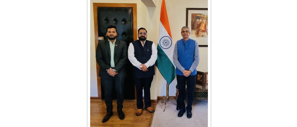  <div style="color: #fff; font-weight: 600; font-size: 1.5em;">
<p style="font-size: 13.8px;">Amb. Pankaj Sharma met with Mr. Karan Shah, Marketing Partner for Strikar Life Sciences.

We are glad to learn about their operations in the USA & Belize with plans to expand to Mexico. The embassy assured them support  for their future endeavors.

    
    <br /><span style="text-align: center;">03.11.2023</span></p>
</div>