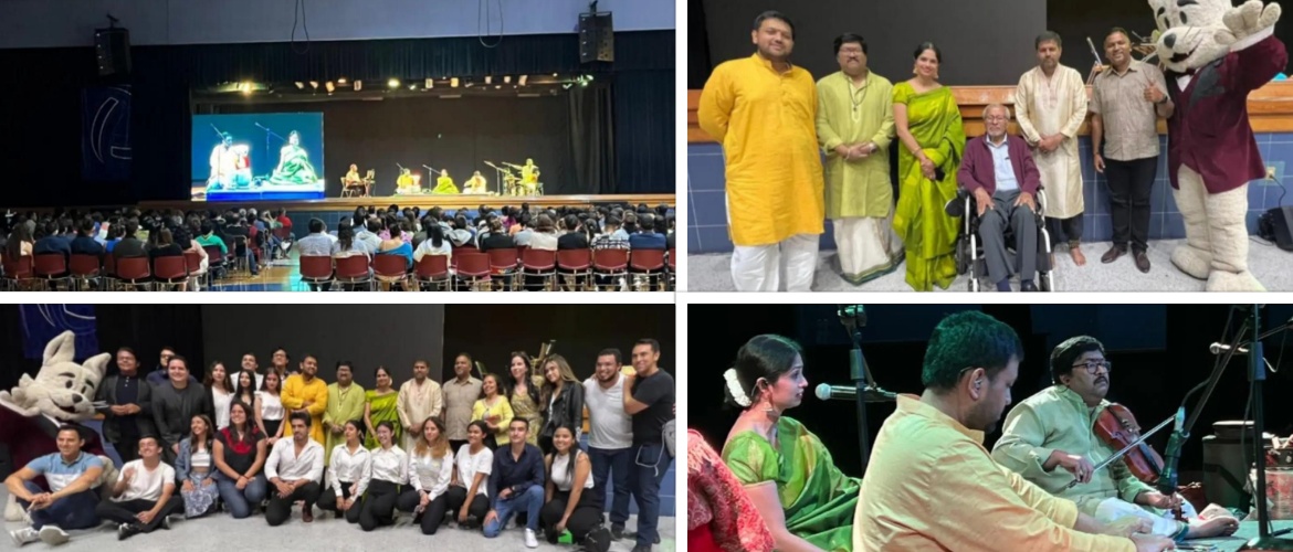  <div style="fcolor: #fff; font-weight: 600; font-size: 1.5em;">
<p style="font-size: 13.8px;">ICCR designated Manasi Prasad  and group mesmerize the crowd at University of La Salle, Bajío, Leon as the Cervantino festival tour continues with melodious Carnatic music. 

We thank Mr. Julián Espejel Rentería, Vice-rector for Integral Training and University Well-being and Prof. Socorro Durán González, Academic vice-rector for supporting the concert.
<br /><span style="text-align: center;">15 October 2022</span></p>
</div>