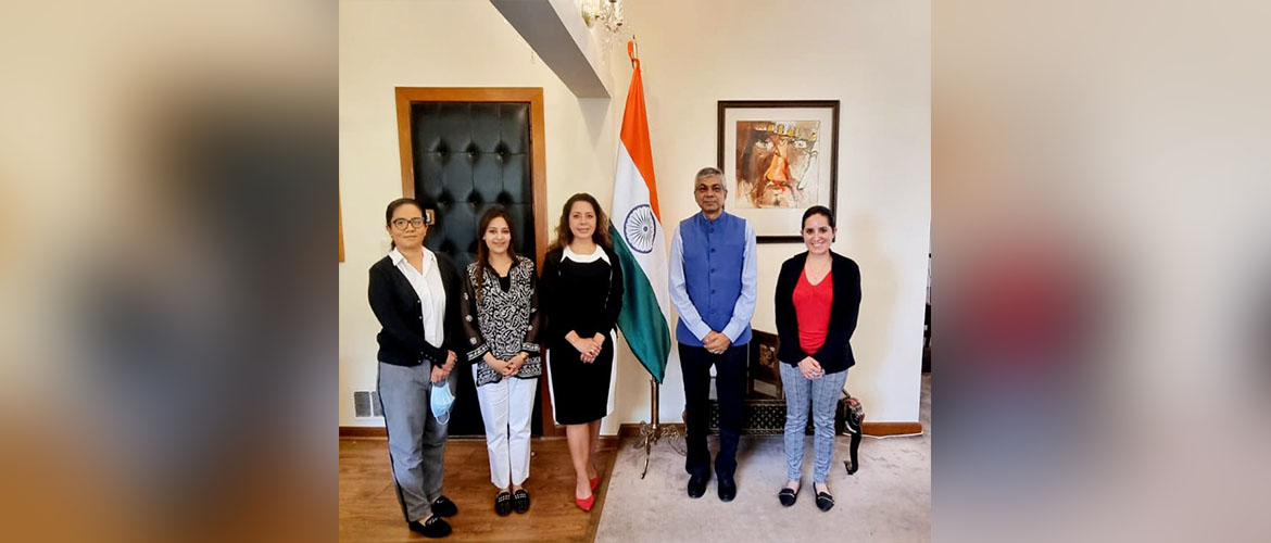  

<div style="color: #fff; font-weight: 600; font-size: 1.5em;">
<p style="font-size: 13.8px;">
    Amb. Pankaj Sharma and embassy officials met with Ms. Claudia Pereda from Bancomext, counterpart of India's Exim Bank. 

We are confident that many Indian & Mexican companies will benefit from their offers to finance these companies at competitive rates as well as extend other forms of assistance.

    <br /><span style="text-align: center;">21.09.2023</span></p>
</div>