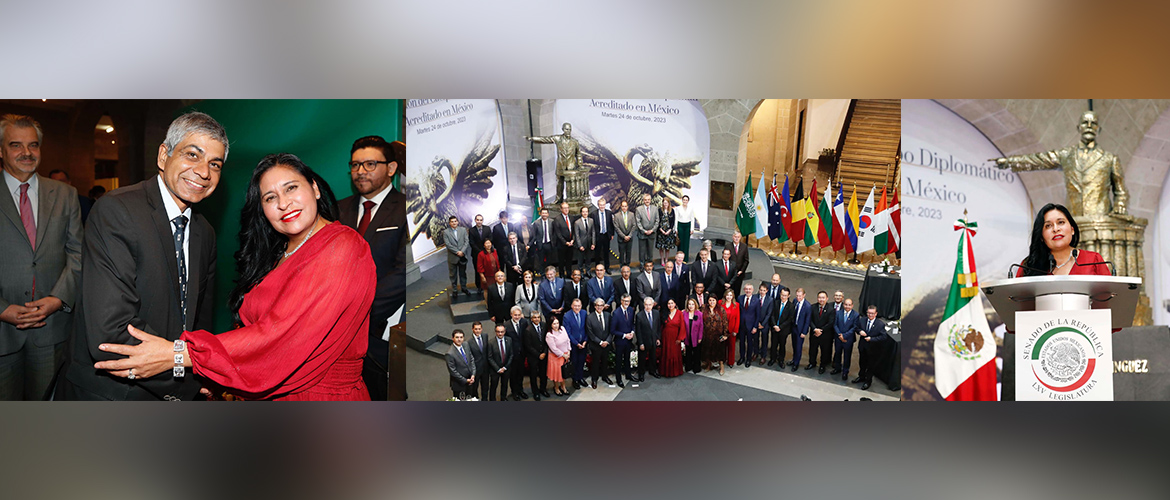  <div style="color: #fff; font-weight: 600; font-size: 1.5em;">
<p style="font-size: 13.8px;">
   Amb. Pankaj Sharma  attended the reception hosted for members of the Diplomatic corps by the Senate of Mexico, led by the President of the Senate H.E. Ms. Ana Lilia Rivera. 

Our bilateral relations continue to grow from strength to strength with Parliamentary exchanges playing an important role.

    <br /><span style="text-align: center;">26.10.2023</span></p>
</div>