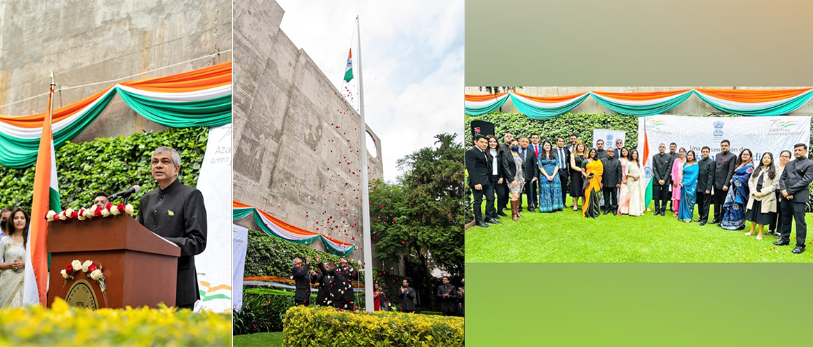  <div style="fcolor: #fff; font-weight: 600; font-size: 1.5em;">
<p style="font-size: 13.8px;"> 75 glorious years of India's Independence were celebrated at the Embassy, with Ambassador Pankaj Sharma hoisting the Tiranga & reading out the President's message.

Joined by the Indian Diaspora & Friends of India, the event was filled with hues of patriotism. 



<br /><span style="text-align: center;">15 August 2022</span></p>
</div>