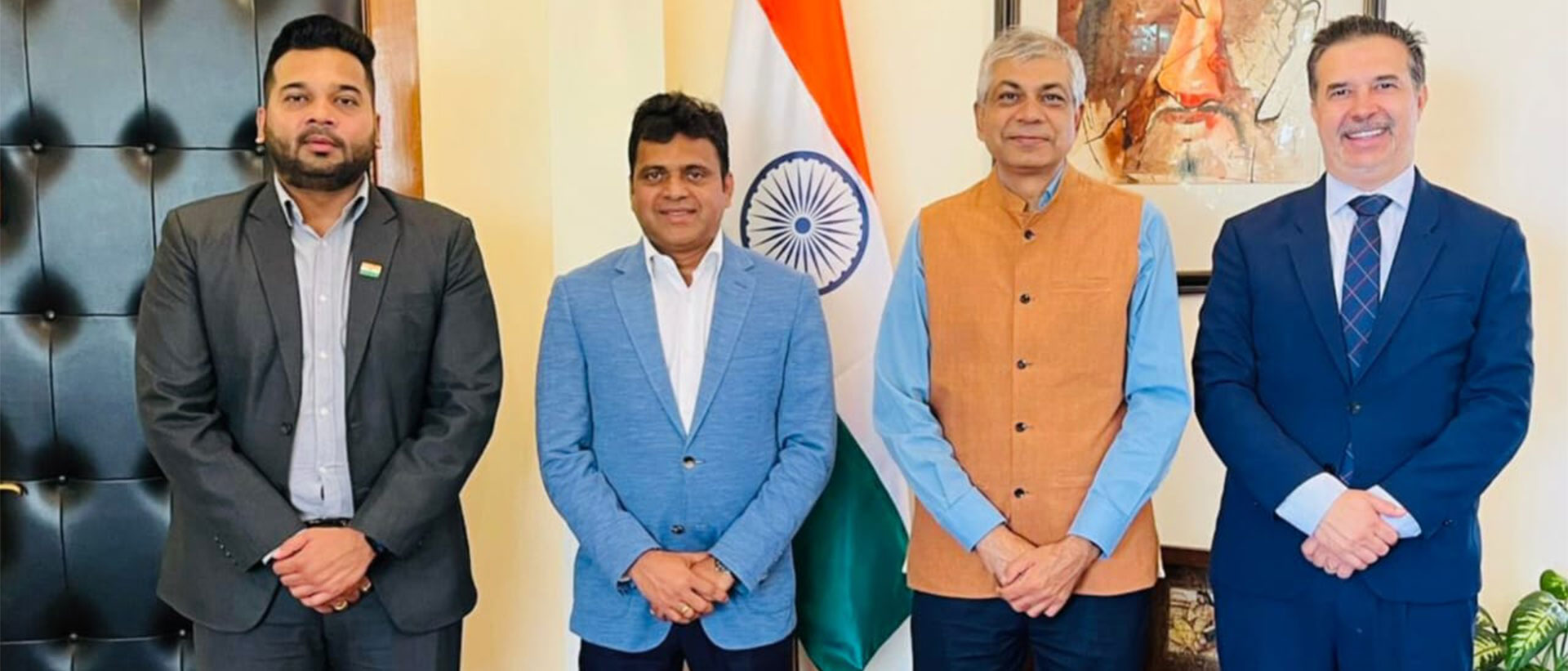  <div style="color: #fff; font-weight: 600; font-size: 1.5em;"> <p style="font-size: 13.8px;">Meeting with Mr. Jyoti Ranjan Rout, President, and Mr. Luis de Ovando, Vice President of  IndMex Council<br /><span style="text-align: center;">01.09.2025</span></p> </div>