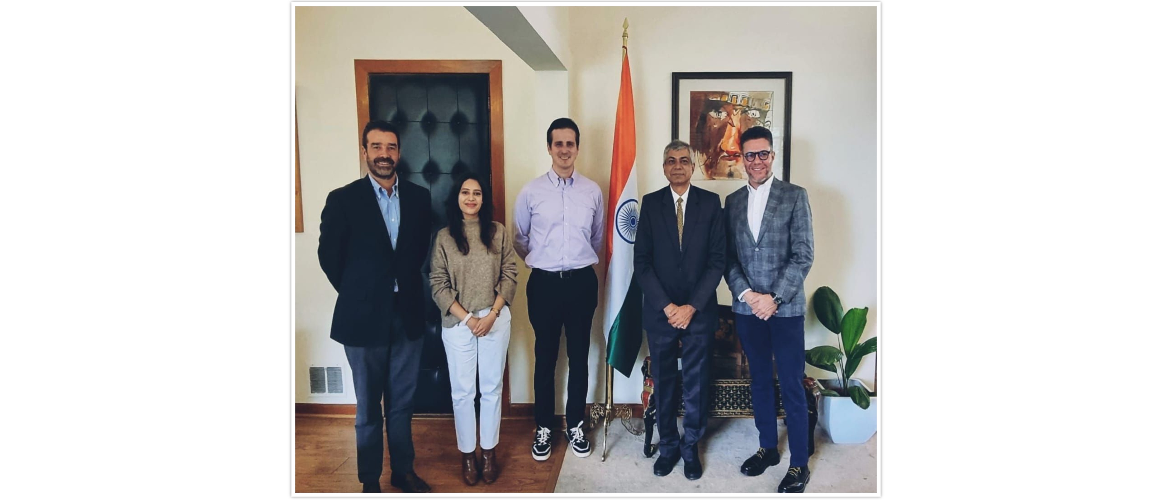  <div style="fcolor: #fff; font-weight: 600; font-size: 1.5em;">
<p style="font-size: 13.8px;">Ambassador Pankaj Sharma and Second Secretary Ms.Vallari Gaikwad met with representatives from Coppel: Mr. Jorge Gomez, Mr. Joel Rosas and Mr. Domingo Soto.
<br /><span style="text-align: center;">14 September 2022</span></p>
</div>
