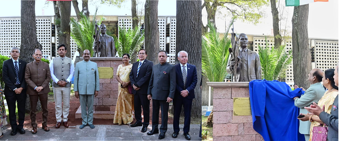  <div style="fcolor: #fff; font-weight: 600; font-size: 1.5em;">
<p style="font-size: 13.8px;">Hon'ble Speaker of Lok Sabha H.E. Shri. Om Birla  unveiled a bust of Dr.Pandurang Khankhoje in Chapingo University in Mexico. <br/>

He was an Indian revolutionary, scholar, agricultural scientist & Statesman who was among the founding fathers of Ghadar Party. He also contributed to prosperity of Mexican Agriculture. A True inspiration.

<br /><span style="text-align: center;">01 September 2022</span></p>
</div>