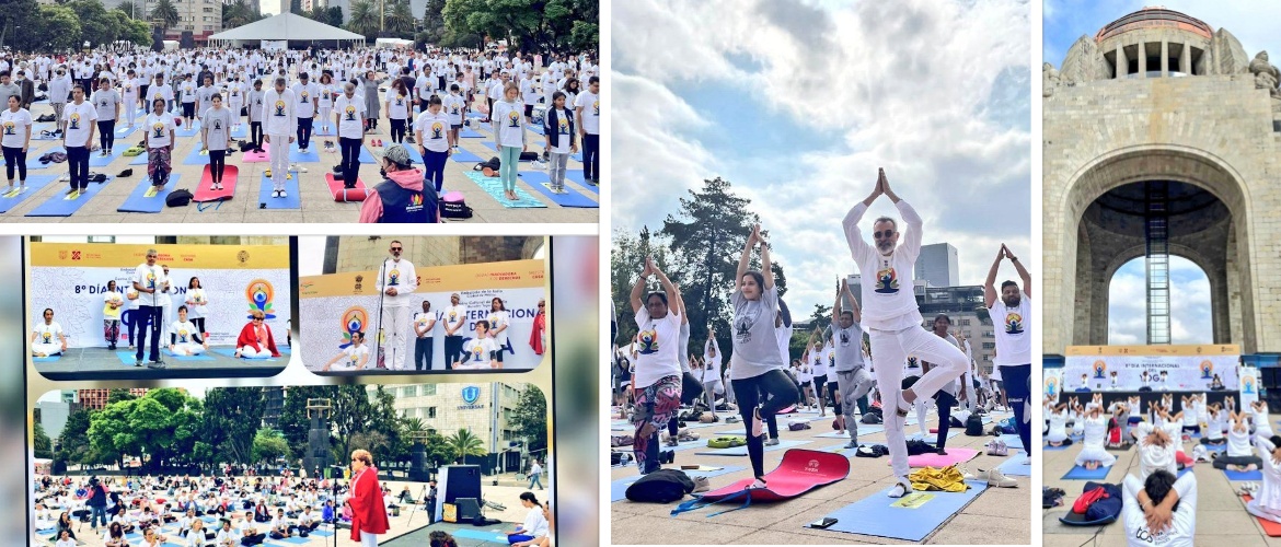  <div style="fcolor: #fff; font-weight: 600; font-size: 1.5em;">
<p style="font-size: 13.8px;">A few moments from when the iconic  Monumento a la Revolución in Mexico City came alive as yoga enthusiasts demonstrated different asanas to celebrate the 8th International Day of Yoga on the morning of 19 June'22.

<br>
Deeply thank all the friends of India in Mexico who joined us today. 

<br /><span style="text-align: center;">19 June 2022</span></p>
</div>

