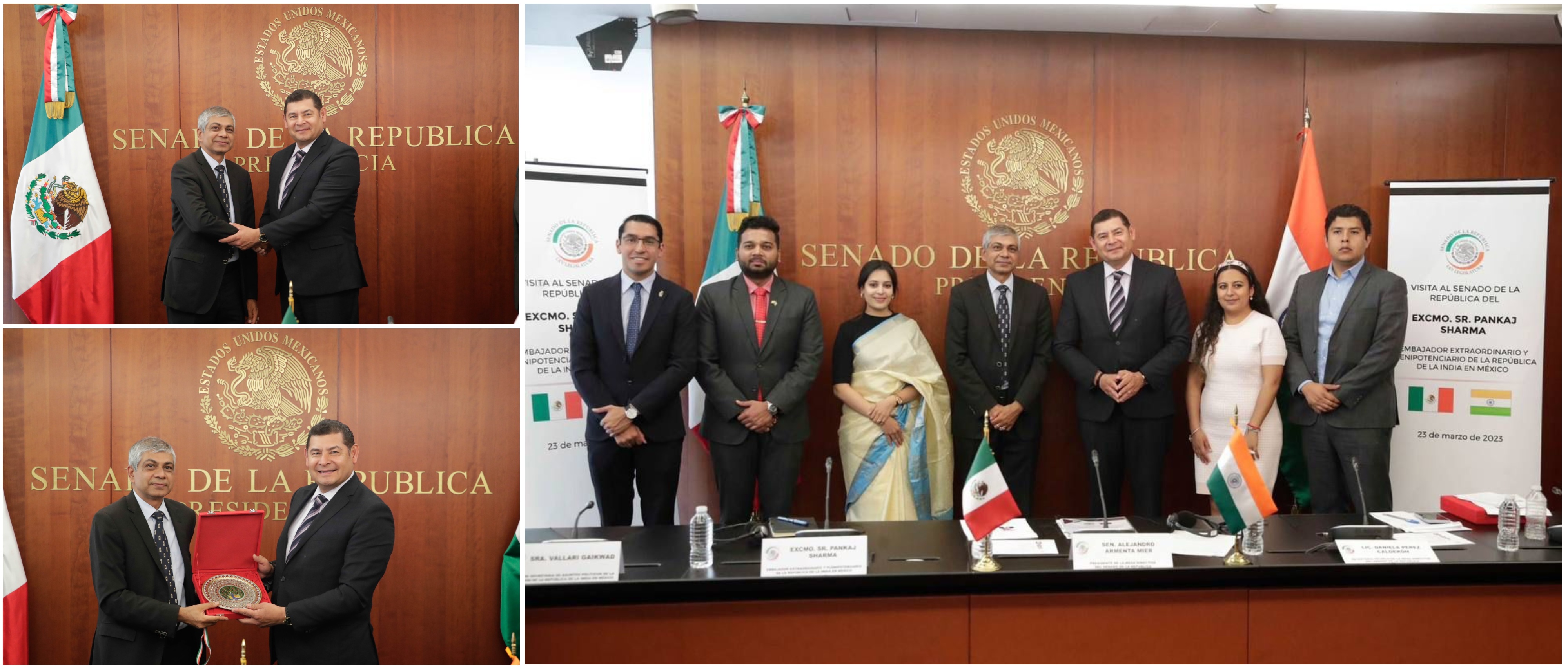  <div style="fcolor: #fff; font-weight: 600; font-size: 1.5em;">
<p style="font-size: 13.8px;">
Amb. Dr. Pankaj Sharma and officers from the embassy met with Hon’ble President of Senate of Mexico, H.E. Mr. Alejandro Armenta. There was a discussion on strengthening of bilateral relations between India and Mexico with our Parliaments playing an important role. We look forward to having Hon’ble President in India later this year for #P20 forum. 

<br /><span style="text-align: center;">23 March 2023</span></p>
</div>