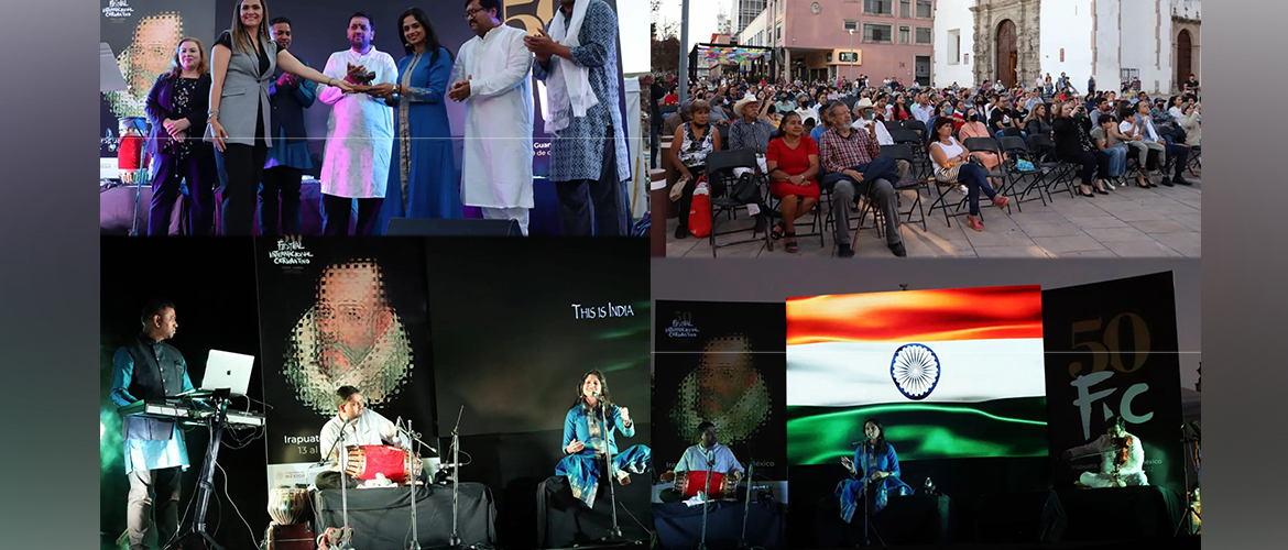 <div style="fcolor: #fff; font-weight: 600; font-size: 1.5em;">
<p style="font-size: 13.8px;">The magic of Carnatic music by ICCR designated Manasi Prasad and group continues at Cervantino Festival.

We are grateful to the Hon'ble Mayor of Irapuato; Ms. Alfaro García, President of DIF ; Ms. Gloria Magaly Cano de la Fuente, Director of the Municipal Institute of Culture, Art and Leisure and people of Irapuato who attended the concert. 

<br /><span style="text-align: center;">13 October 2022</span></p>
</div>