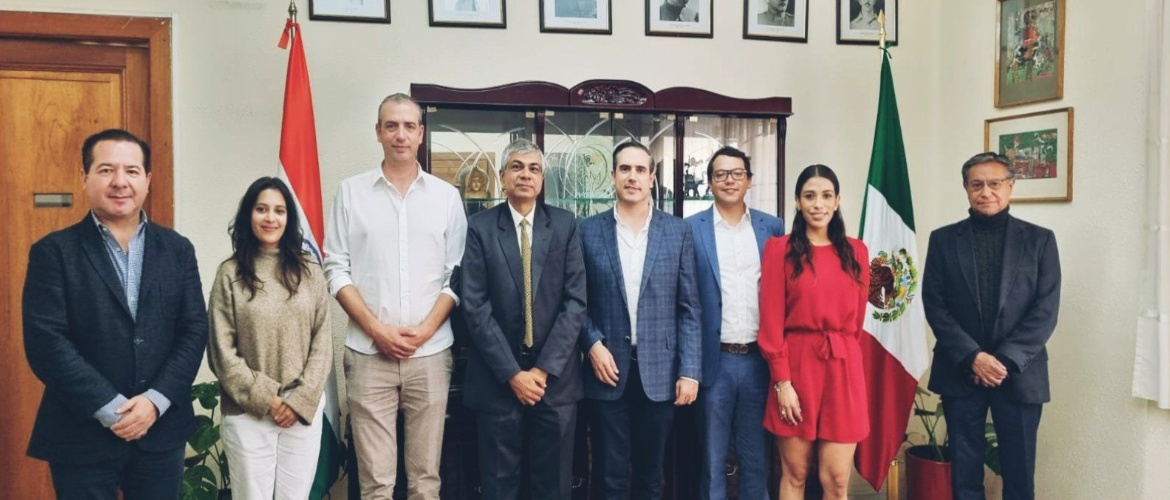  <div style="fcolor: #fff; font-weight: 600; font-size: 1.5em;">
<p style="font-size: 13.8px;">Ambassador Pankaj Sharma and Second Secretary Ms.Vallari Gaikwad received a delegation from the Health Sanitary Consulting company of México comprising Mr.Julio Sánchez, Cuauhtémoc Ruiz, Mariana Ruiz  and others.
Discussed possibilities of their collaboration with Indian Pharmaceutical industry. 
<br /><span style="text-align: center;">14 September 2022</span></p>
</div>