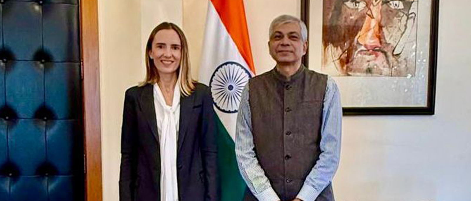  <div style="color: #fff; font-weight: 600; font-size: 1.5em;"> <p style="font-size: 13.8px;">Ambassador received Dr. Paloma Palacios Gonzalez, Hon'ble  Representative  of  Queretaro in Mexico City along with Ms. Fernanda Garcia from Laboratorio Farmaceutico Medica<br /><span style="text-align: center;">18.08.2025</span></p> </div>