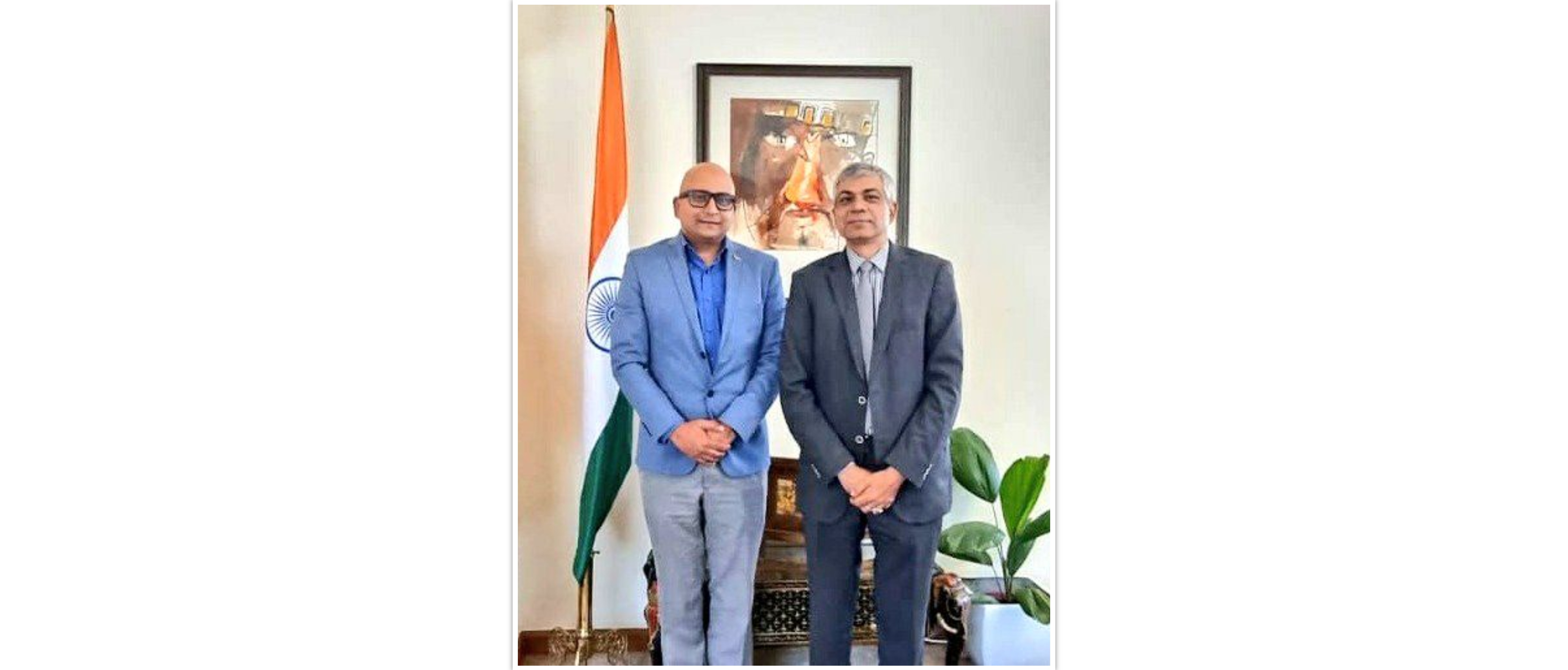  <div style="fcolor: #fff; font-weight: 600; font-size: 1.5em;">
<p style="font-size: 13.8px;">Ambassador Pankaj Sharma met with the Regional Director of the Indo-Latin American Chamber of Commerce, Mr. Amiya Kumar.

Discussed expanding the business opportunities between India  & Mexico, and increasing networking amongst various chambers in both countries.
<br /><span style="text-align: center;">27 September 2022</span></p>
</div>