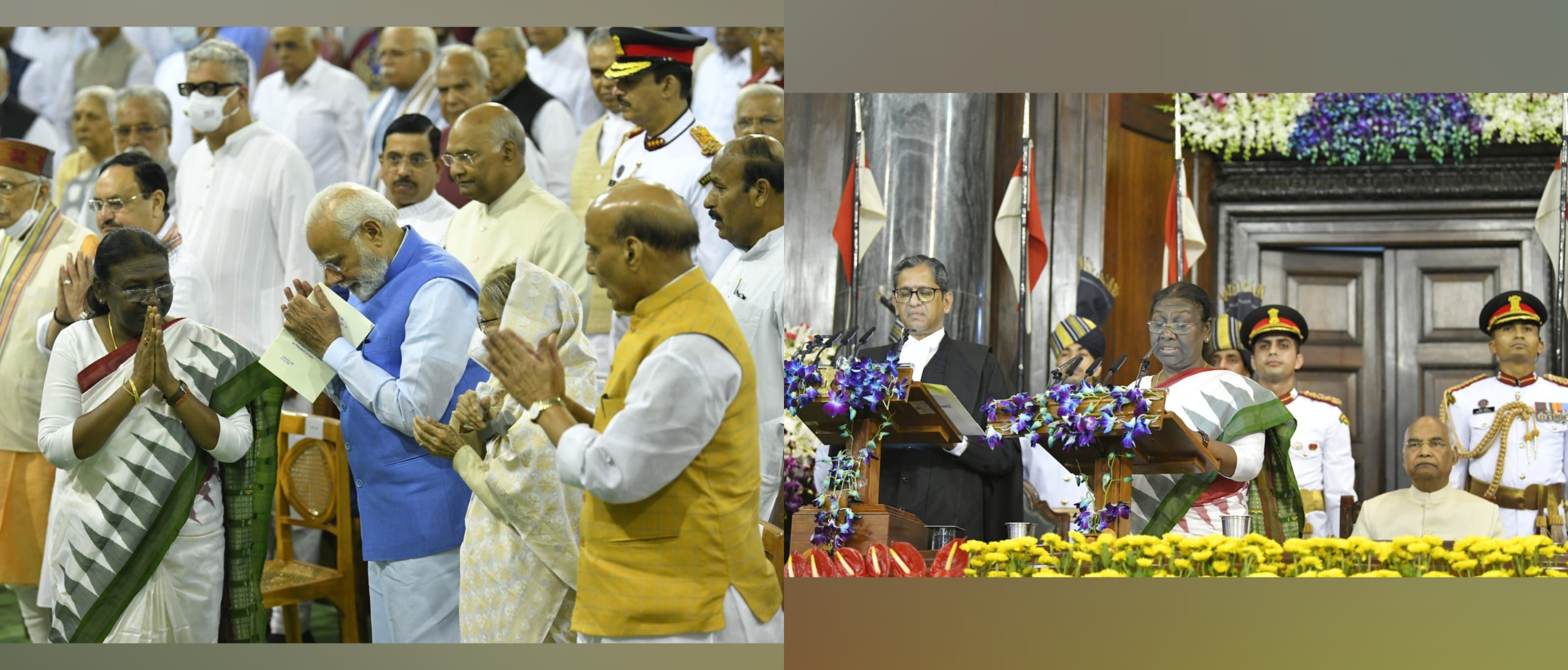  <div style="fcolor: #fff; font-weight: 600; font-size: 1.5em;">
<p style="font-size: 13.8px;">Smt.Droupadi Murmu takes oath as 15th President of Republic of India. She is the first person from tribal background and second woman to become the President of India.

<br /><span style="text-align: center;">24 July 2022</span></p>
</div>