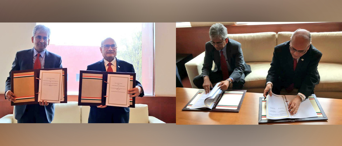 Hon'ble Secretary (East) Ambassador Saurabh Kumar (on behalf of Indian Space Research Organisation ISRO) & Director General of Mexican Space Agency AEM Dr. Salvador Landeros signed the Specific Cooperation Agreement on Crop Monitoring, Drought Assessment & Capacity Building, which will further strengthen space cooperation. 
29 June 2022