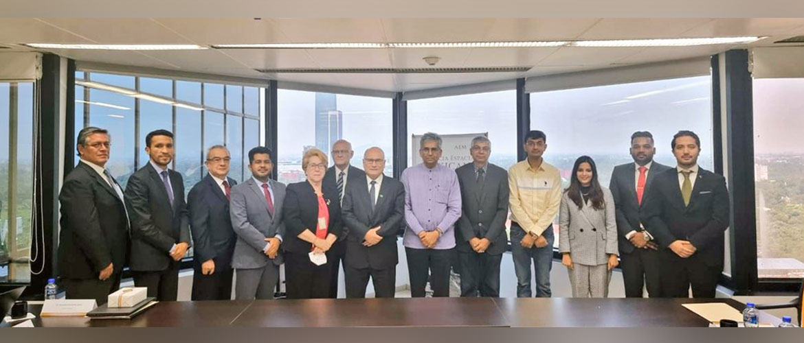  <div style="fcolor: #fff; font-weight: 600; font-size: 1.5em;">
<p style="font-size: 13.8px;">Hon'ble Secretary (East) Ambassador Saurabh Kumar visited the Mexican Space Agency (AEM) and was received by its Director General Dr. Salvador Landeros. 

They discussed about enhancing space cooperation and India's collaboration with the AEM and Latin American & Caribbean Space Agency (ALCE).

<br /><span style="text-align: center;">30 June 2022</span></p>
</div>