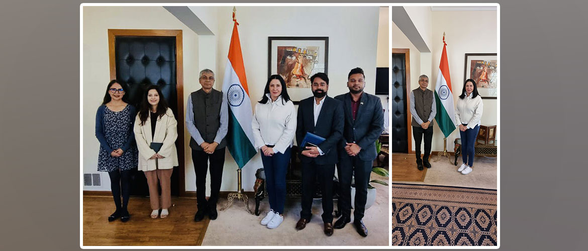  <div style="fcolor: #fff; font-weight: 600; font-size: 1.5em;">
<p style="font-size: 13.8px;">Amb. Pankaj Sharma and embassy officials met Ms. Lourdes Pozo, Incharge of Embassies & International Affairs Alcaldía Miguel Hidalgo 

Cultural engagements form an important part of our strong bilateral relations with Mexico. We look forward to working closely with Alcaldía Miguel Hidalgo led by Hon’ble Mayor Mr. Alcaldía Miguel Hidalgo.
<br /><span style="text-align: center;">18.4.2023</span></p>
</div>