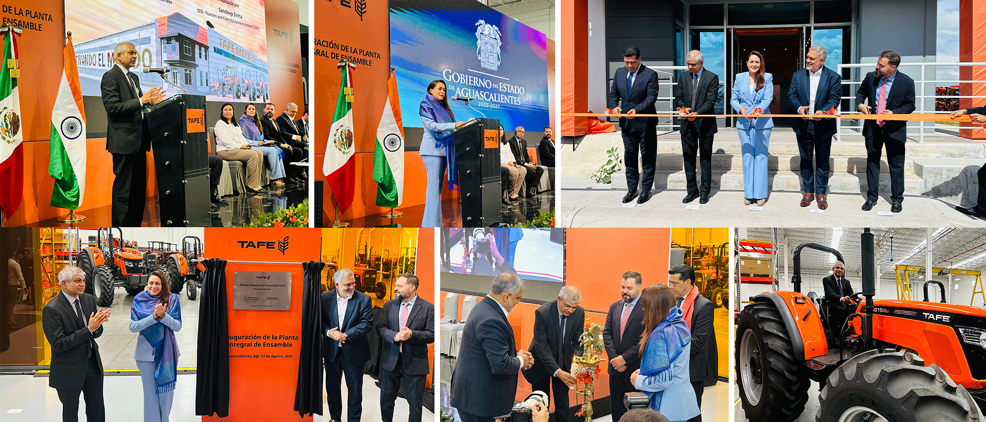  <div style="color: #fff; font-weight: 600; font-size: 1.5em;"> <p style="font-size: 13.8px;">Ambassador Pankaj Sharma joined Hon’ble Governor H.E.  Ms. María Teresa Jiménez Esquivel and Hon’ble Minister of Economic Development H.E. Mr. Esau Garza de Vega  at the inauguration of TAFE’s first tractor assembly plant in Mexico in Aguascalientes. <br /><span style="text-align: center;">27.08.2025</span></p> </div>